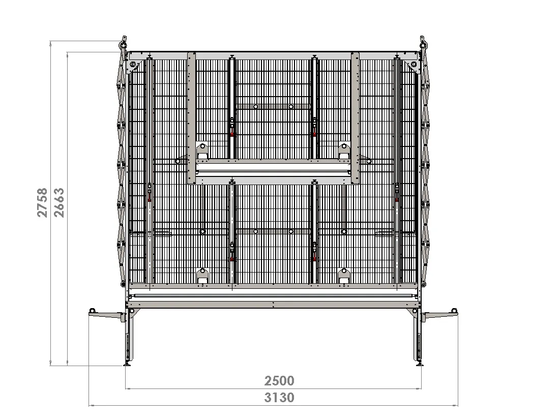Front view diagram of a single Golden Pullet Aviary unit with dimensions in millimeters
